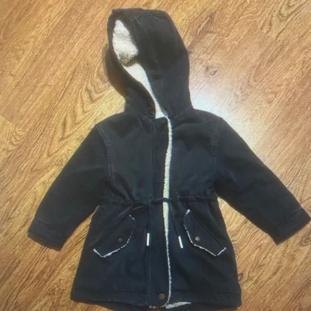 Black Hooded Coat with Cream Lining